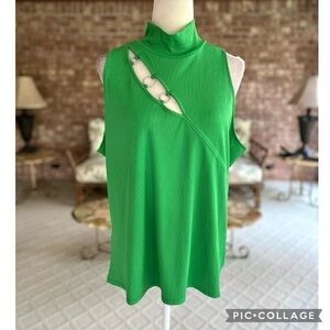 Venus Top Mock Neck Ribbed Knit Cutout Mock 2X Party Cocktail Chic Glam Brunch